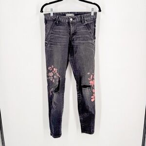 Guess Black Denim Pants with red flowers